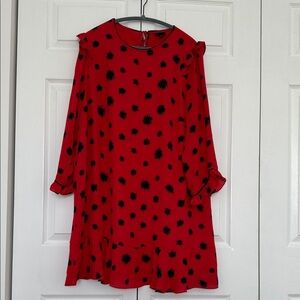Who What Wear Red and Black Floral Long Sleeve Dress